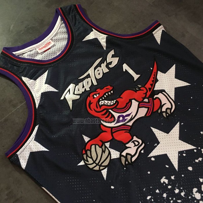 Camiseta Toronto Raptors Tracy McGrady NO 1 Independence Day Mitchell & Ness Negro